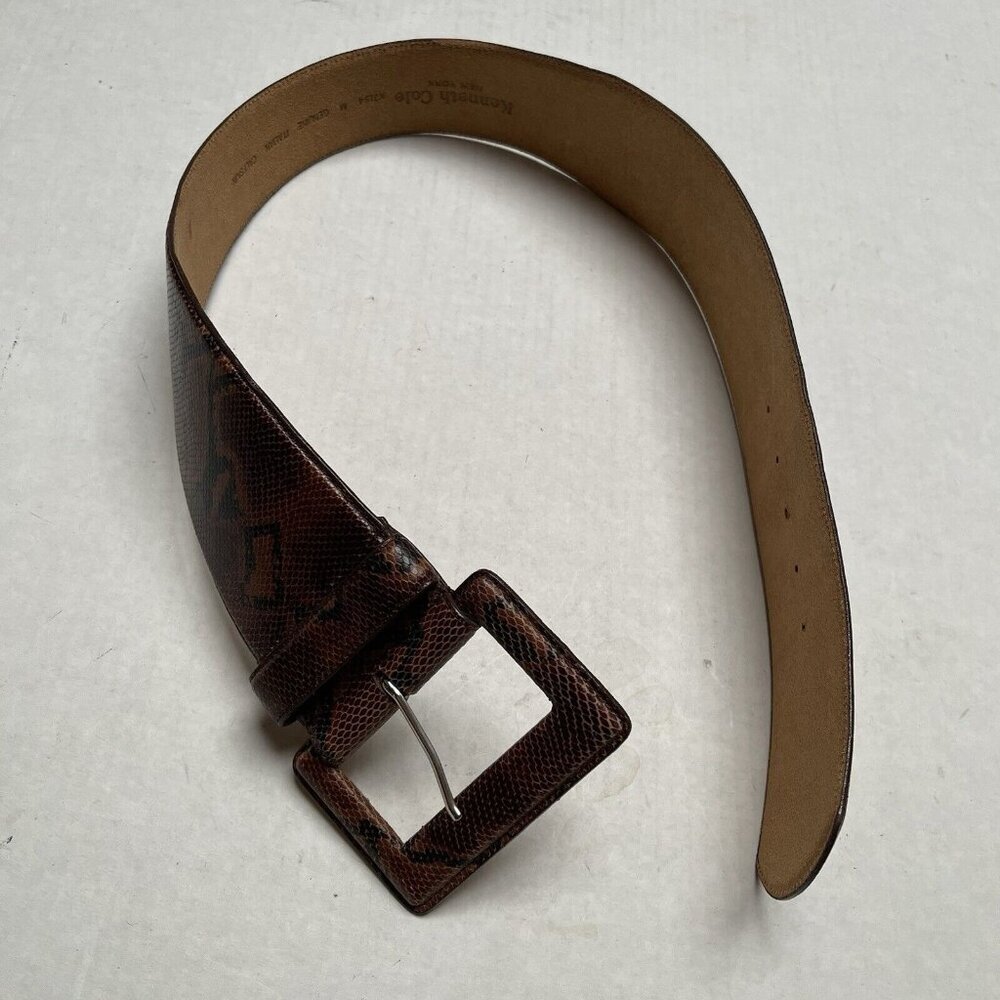 Kenneth Cole Women Medium Belt Genuine Leather Snake Italian Calfskin Wide Boho‎